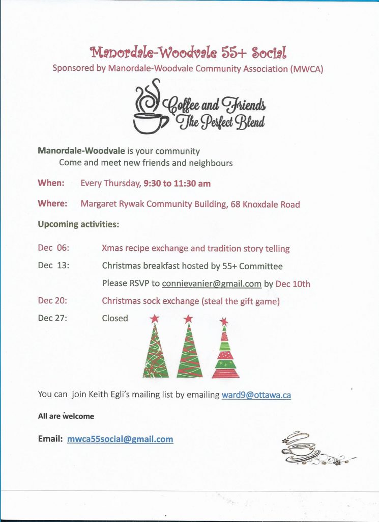 55+ DECEMBER SCHEDULE | Manordale-Woodvale Community Association (MWCA)